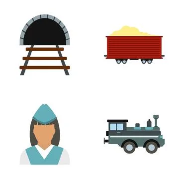 Railway elements set showing train transport and staff Stock Illustration