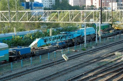 The railway elevating crane Stock Photos