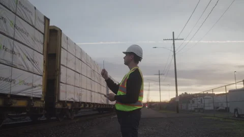 Railway Engineer Checking Out a Train at Sunrise Video stock 208782076