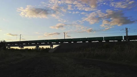 Railway in the evening Stock Footage