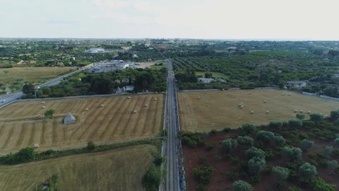 The railway in the field Drone 4k flight Stock-Footage 90737544