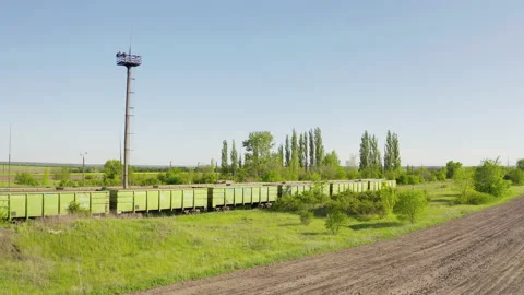 Railway in the field. parking of empty freight cars. Stock Footage 132059293