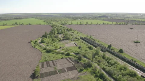 Railway in the field. parking of empty freight cars. Stock Footage 132059564