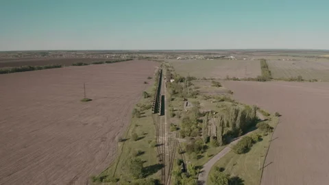 Railway in the field. parking of empty freight cars. Stock Footage 132060902