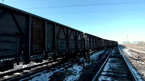 Railway freight trains in transit Stock Footage 150194672