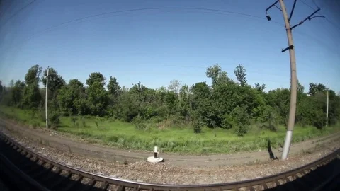 Railway front view from train window. POV Stock-Footage 84330444