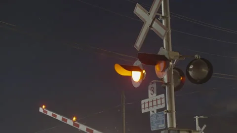 Railway gate closing as train approaches Video stock 225408763