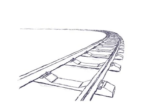 The railway going forward. 3d vector illustration on a white. Hand-drawn pencil Stock Illustration