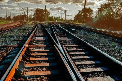 Railway intersections. Two track directions. Stock Photos