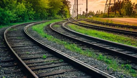 Railway intersections. Two track directions. Stock Photos