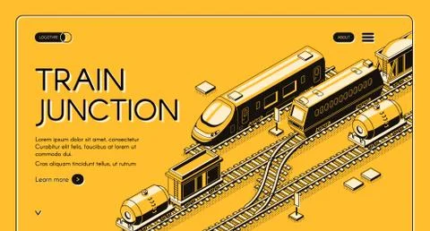 Railway junction isometric website template Stock Illustration