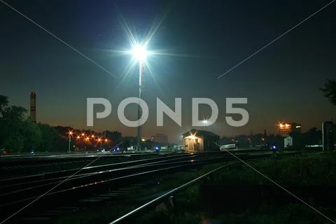 Railway junction night Stock Photos