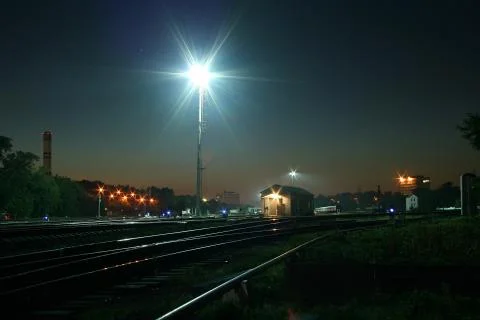 Railway junction night Stock Photos