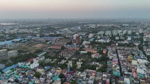Railway junction slicing through a developing metropolitan backdrop Stock Footage 310589662