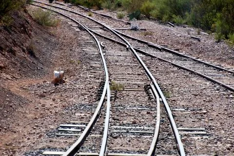 Railway junction where two train tracks merge Stock Photos