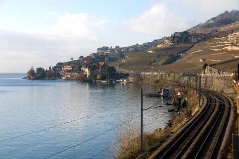 Railway by the lake Stock Photos