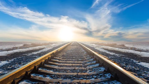 Railway leaving far at the sunset time lapse scene Stock Footage 248035736