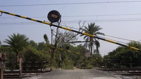 Railway Level Crossing Gate Stock Footage 336430439