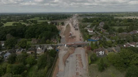 Railway Line Construction HS2 Burton Green Warwickshire Aerial High Speed Rail Stock Footage 219861437