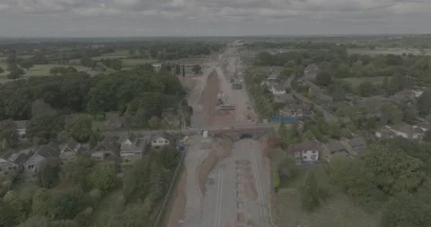 Railway Line Construction HS2 Warwickshire High Aerial Landscape D-Log Stock Footage 219862375