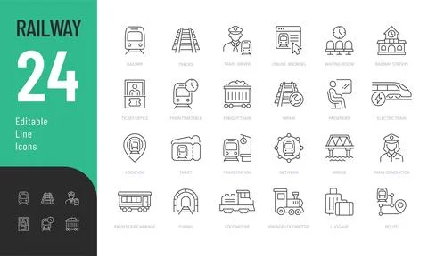 Railway Line Editable Icons set. Stock Illustration