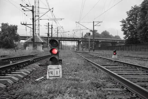 Railway line with its elements, concept, Ukraine Stock Photos