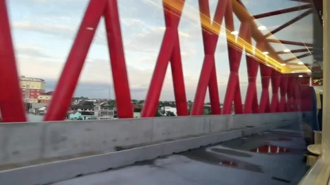 Railway line passing over the bridge Stock Footage 297640229