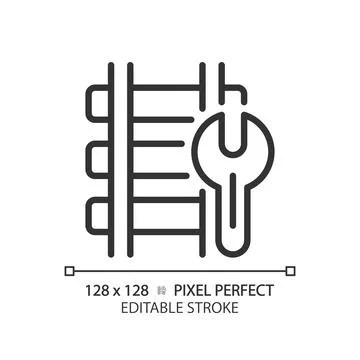 Railway maintenance pixel perfect linear icon Stock Illustration