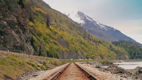 Railway in mountain. cloudy day. Anchorage, Alaska  Video stock 74396489