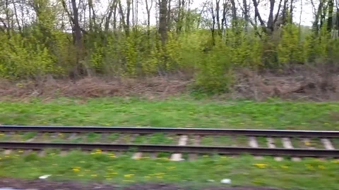 Railway from moving train window Stock Footage 76264638