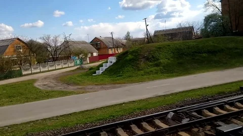 Railway from moving train window Stock Footage 76269404