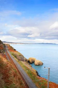 Railway next to the coast Stock Photos