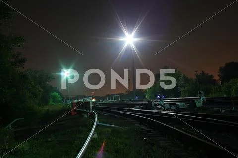 Railway night floodlights Stock Photos