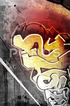 Railway over old dirty wall, urban hip hop background gray texture painted wi Stock Illustration