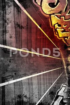 Railway over old dirty wall, urban hip hop background gray texture painted wi Stock Illustration