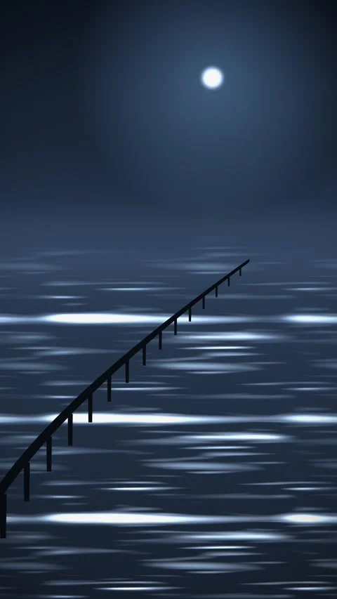 Railway over tranquil midnight ocean. 2d animation 库存影片 344382349