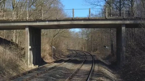 Railway Overpass in Forest Vertigo Effect Stock Footage 107005723