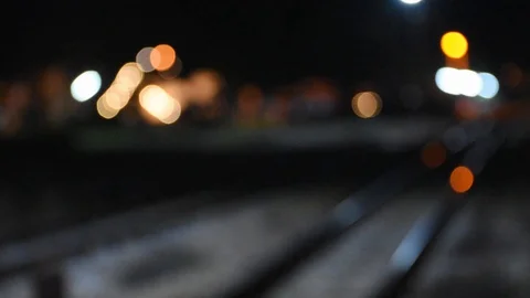 Railway path and night light bokeh Stock Footage 129024467