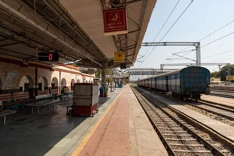 Railway platform is empty during lock down in delhi. Stock Photos