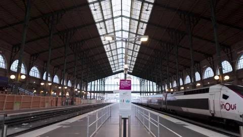 Railway platform inside Gare du Nord train station in Paris, France Stock Footage 320106545