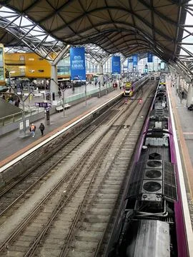 Railway platforms viewed from elevated vantage point Stock Photos