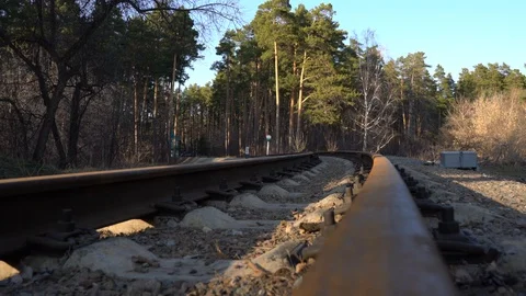 Railway rails closeup on the background of the forest 库存影片 130152085