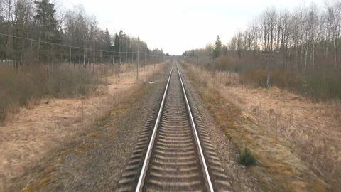 Railway rails. Shooting from  train window Video stock 98994169