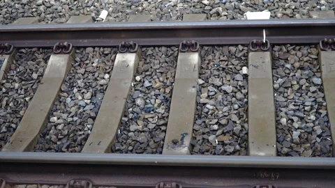 Railway rails. View from the train window Video stock 99683106