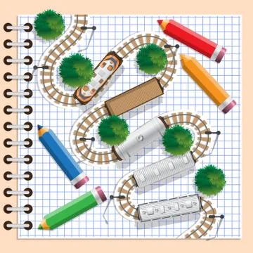 Railway on a sheet of paper. Stock Illustration