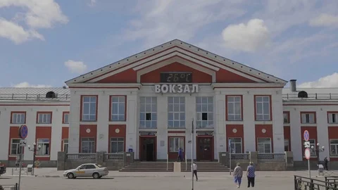 Railway station in Barnaul, Russia. Stock Footage