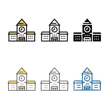 Railway station building with clock forms color icon vector Ilustración de archivo