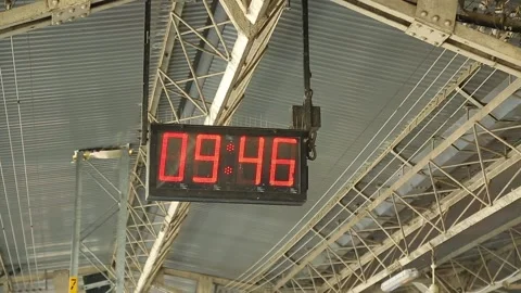Railway station digital clock. Stock Footage 141702018