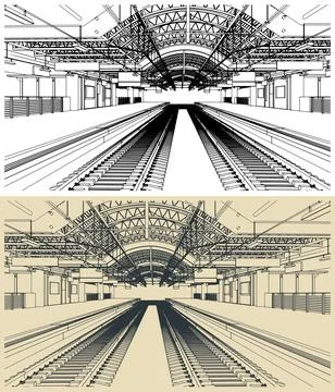 Railway station illustrations Stock Illustration