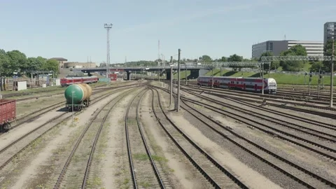 Railway Station with Multiply train tracks and passenger 動画素材 209613807